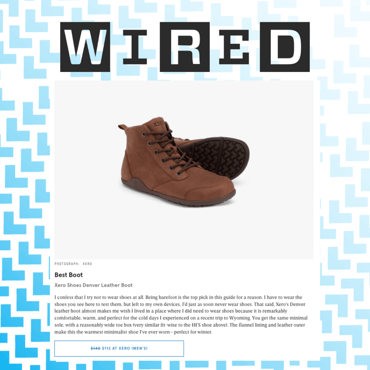 WIRED names Xero Shoes Denver Leather as Best Walking Boot