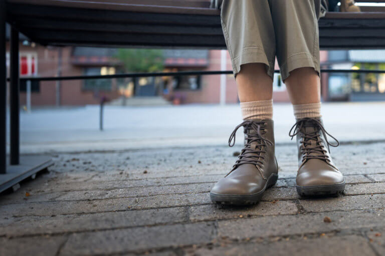 Breckenridge boots being worn in a small downtown area